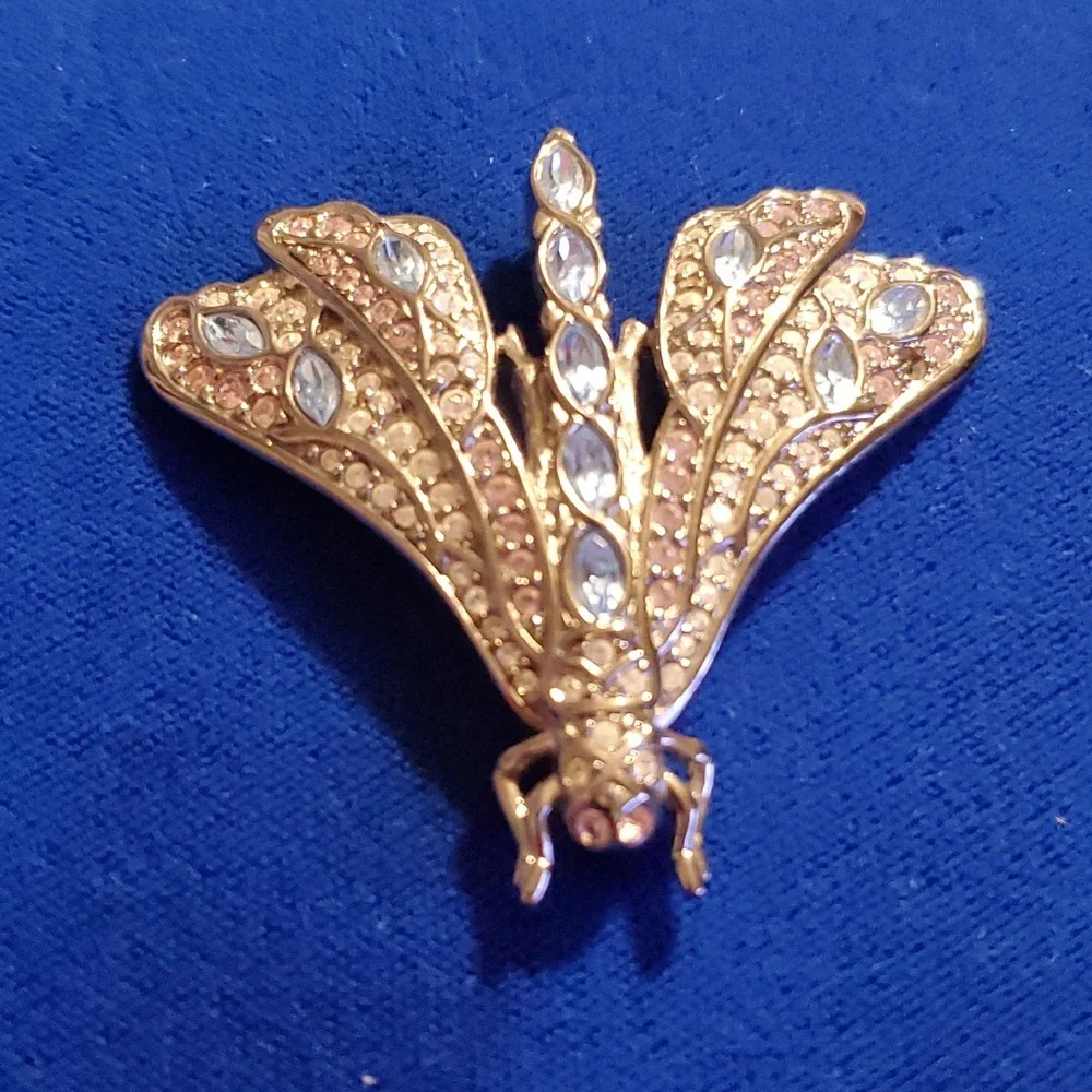 Rare Vintage Swarovski Crystal Art Deco Dragonfly Brooch Pin - Picture 7 of 8
